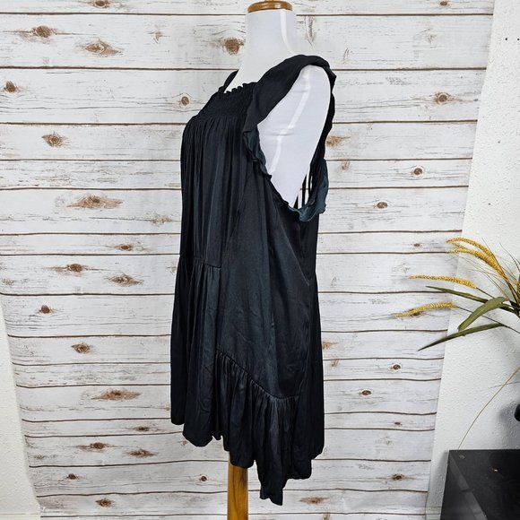 Intimately Free People Sz M Want Your Love Black Mini Dress Smocked Tie Back - Picture 4 of 11